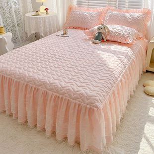 床裙二合一体单件纯色蕾丝花边床围裙罩保护套 a类夹棉床笠式 韩式