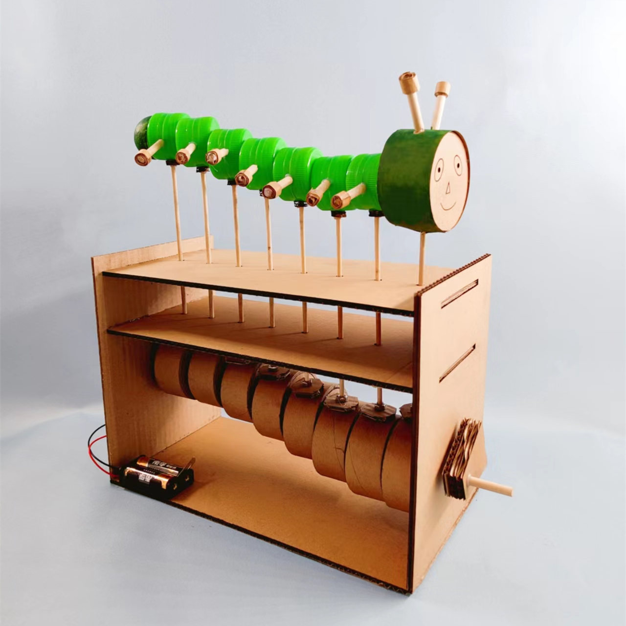 儿童科技小制作玩教具电动毛毛虫废物利用瓶盖纸箱手工材料包 新款