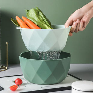 创意ins客厅家用厨房双层洗菜盆沥水篮洗水果篮子 水果盘北欧风格