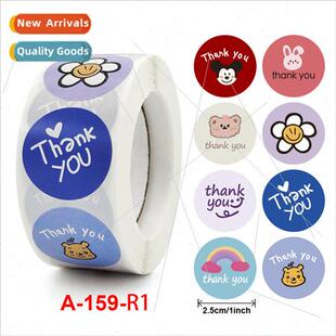 Round You Animal Stickers Thank Colorful Floral Seal Cute