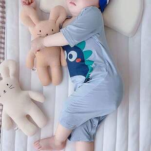 睡衣空调服宝宝防踢被睡袋家居服夏 薄款 儿童莫代尔婴儿连体衣夏季