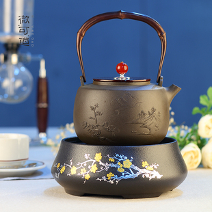 微可道静音电陶茶艺炉居家茶室玻璃陶瓷铁银壶煮茶炉彩绘茶具小号