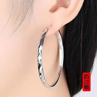 法式 潮爆款 2023年新款 小众大耳圈设计感 素圈银耳环9999纯银女正品