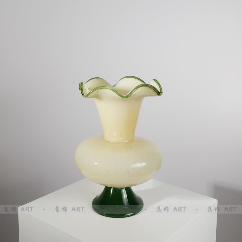 饰品 铃兰手工琉璃玻璃花瓶高脚花器摆件插花装 复古风中古芬顿法式