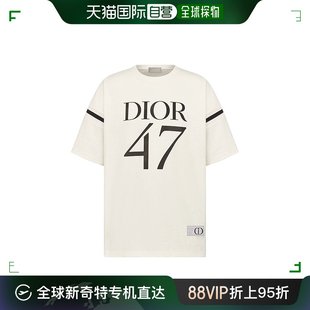 欧洲直邮DIOR 迪奥23新款 白色纯棉DIOR47标签印花T恤 男士
