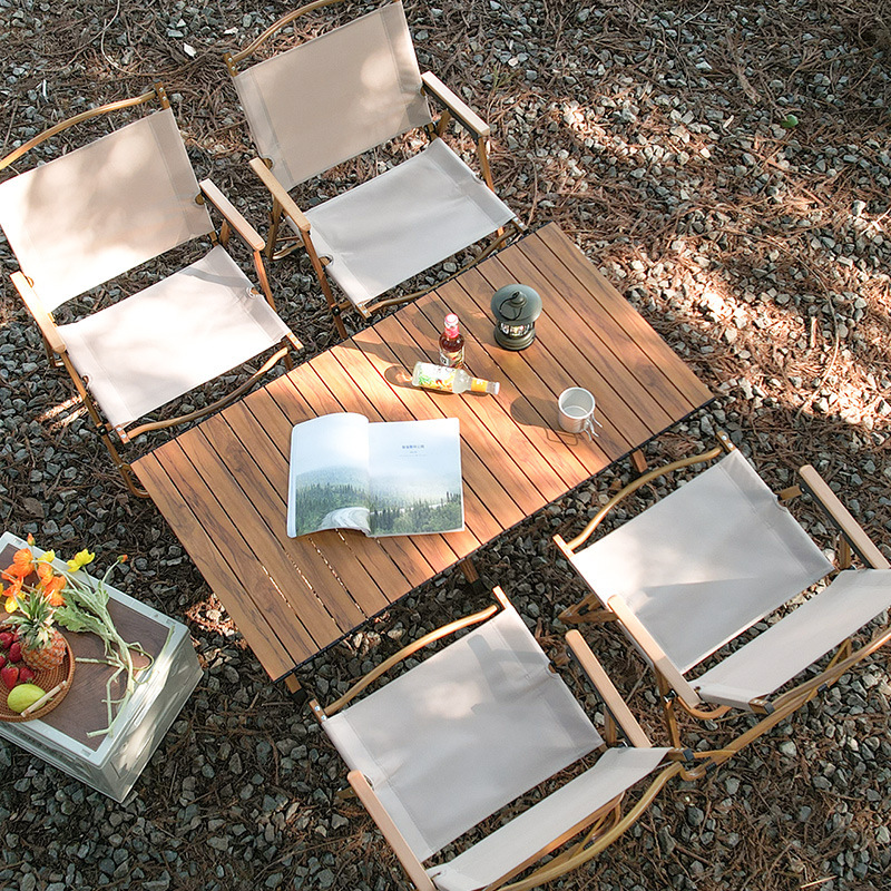 户外折叠桌铝合金蛋卷桌便携式 露营桌子野餐桌椅套装 备 野营用品装