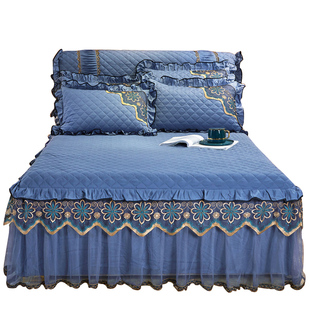 加厚防滑保护床套防尘罩花边床单床罩 蕾丝夹棉床裙单件裙式 欧式