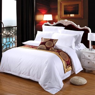 五星级酒店四件套贡缎60支全棉纯白色宾馆专用床上用品纯棉被套