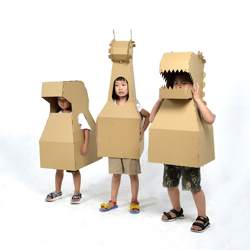 儿童手工制作纸板箱动物衣服小猪长颈鹿鲨鱼大吉龙幼儿园玩具道具