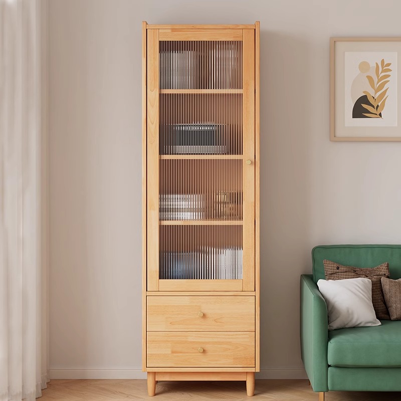 北欧全实木书柜带玻璃门书橱物柜客厅展示柜简约现代储沙发边柜