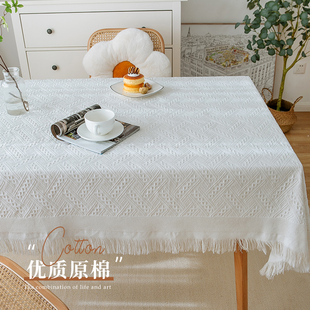 纯色长方形桌布轻奢高级感生日拍照白色日系小台布 ins风棉麻法式