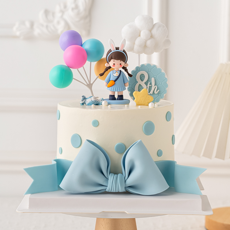 扮 饰可爱卡通兔兔背包女孩摆件白色云朵气球插件装 儿童生日蛋糕装