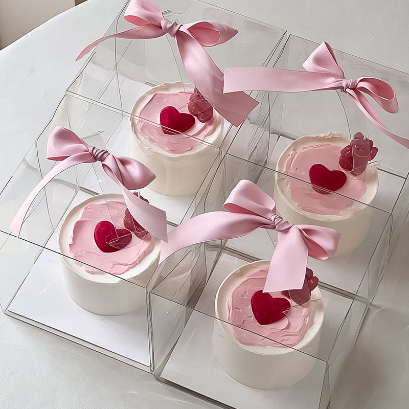 饰粉色小熊蜡烛插件配件 网红情人节透明手提蛋糕盒唯美告白蛋糕装