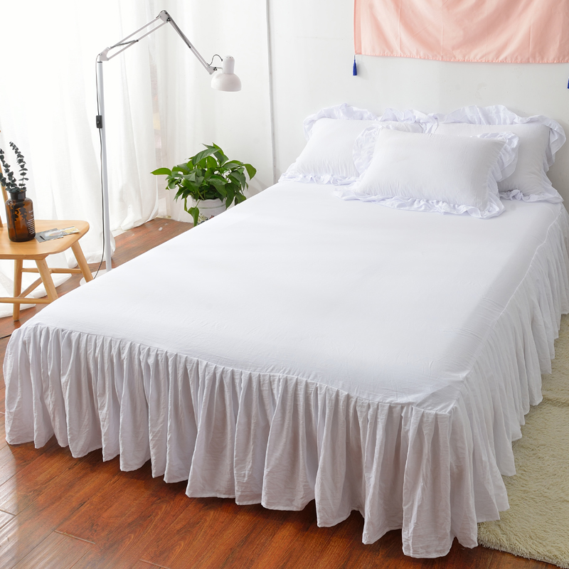 北欧简约纯色水洗棉床裙单件床罩床单花边单人双人防滑防尘套1.8m