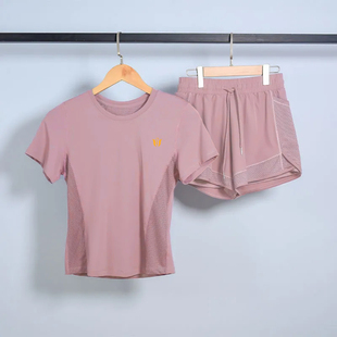 两件套 韩版 速干透气短袖 T恤阔腿短裤 女2022夏季 跑步瑜伽运动套装