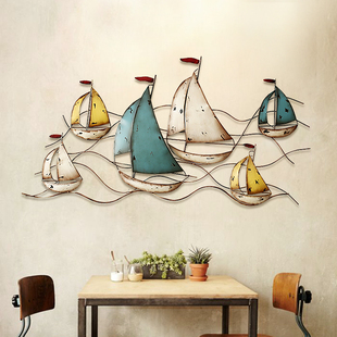 美式 饰咖啡厅酒吧装 帆船壁挂墙面铁艺装 饰品 复古壁饰地中海风格