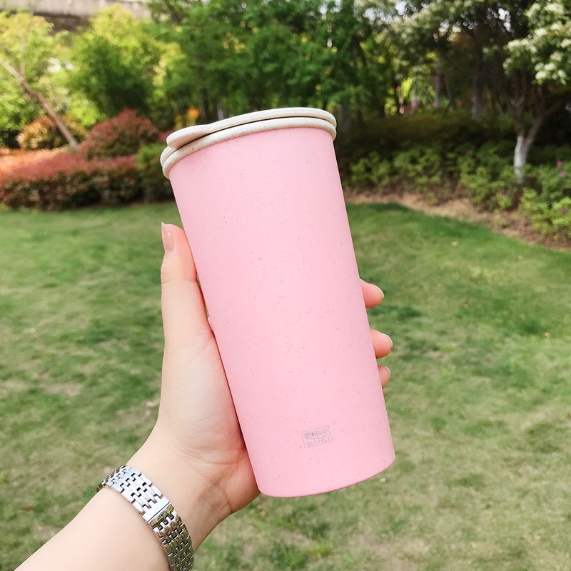 简约麦秸秆料随手杯日本韩国女学生双层咖啡奶茶环保塑料杯子 韩版