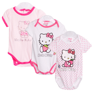 外贸Hello 24个月三角短袖 粉色新生儿婴儿0 连体衣 Kitty纯棉夏季