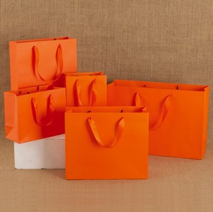 袋 橘色纸袋 桔色手提袋小号礼品袋 桔黄色服装 大号橘黄色袋 横款