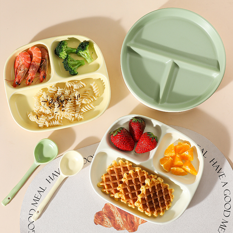 陶瓷211减脂餐盘分格早餐盘一人食定量三格分餐盘水果盘甜品勺子