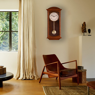 美式 复古创意实木音乐客厅摇摆挂钟家用静音装 墙钟 饰钟表时钟欧式