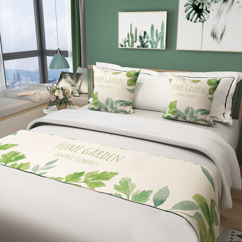 定制 北欧绿植床旗床尾巾酒店床上用品民宿宾馆床尾毯床尾垫风格