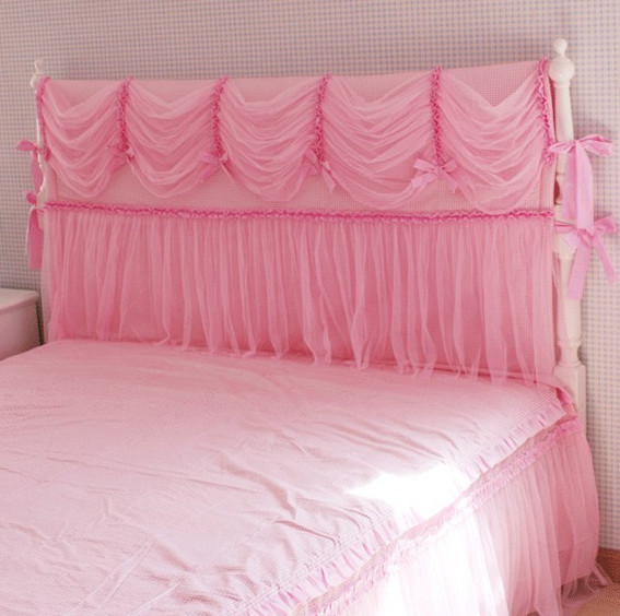 夏季 新款 公主梦幻床头套夹棉蕾丝布艺全棉可定做 粉格子床头罩韩式