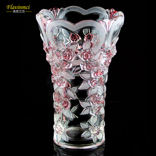 弗莱文茨梅花粉色水晶玻璃花瓶插花花瓶百合玫瑰花瓶郁金香花瓶