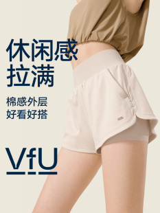 VfU防走光跑步运动短裤 外穿健身瑜伽短裤 卫裤 三分夏 女假两件薄款