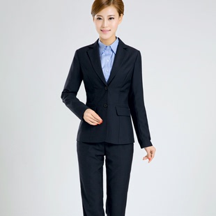 子大码 工商制服女 新款 修身 职业装 配裤 两个扣银行工作服套装 女西装