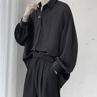 Blouses Men Shirts sleeved Cas Comfortable Long Korean Black