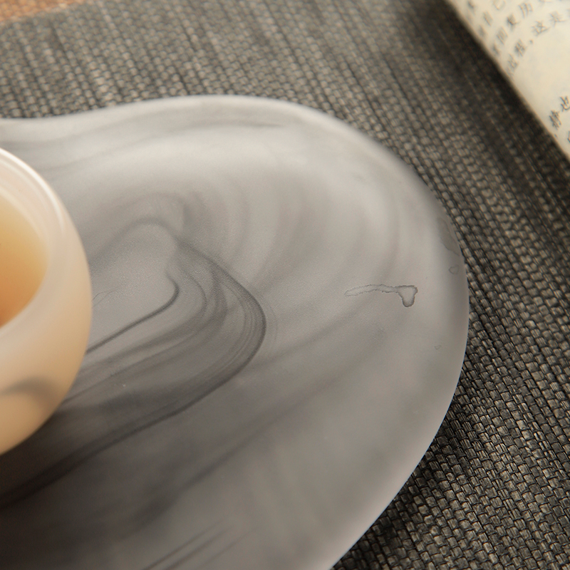 极速水墨琉璃干泡台茶盘玻璃壶承家用小型功夫茶具茶海托盘新中式