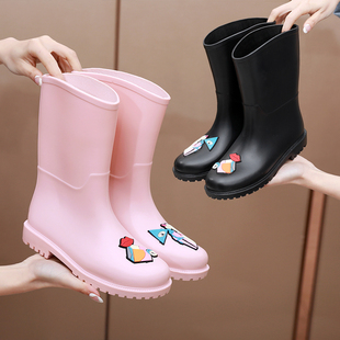 女士纯色水鞋 韩国时尚 可爱防滑胶鞋 新款 套鞋 中筒学生雨靴春夏雨鞋