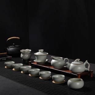 汝窑茶具套装 台湾冠杰汝瓷陶瓷开片家用盖碗茶壶茶杯整套礼盒 包邮
