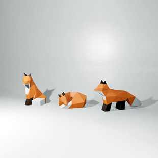 3款 小狐狸 饰品DIY手工动物纸模型 可爱桌面立体纸艺创意摆件装