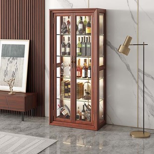 实木酒柜靠墙客厅玻璃柜简约现代书柜餐边柜透明展示柜置物柜 美式