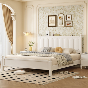 奶油风婚床家具 北欧实木床现代简约18m双人床白色主卧公主床法式