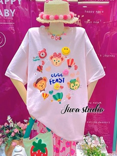 韩国吉娃家200斤大码 大版 T恤中长款 纯欲风可爱清新洋气女 女半袖