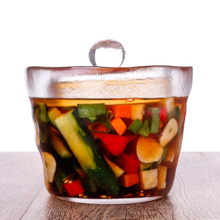无铅玻璃泡菜坛子一夜渍浅渍加厚重石家用腌菜容器咸菜罐菜缸 日式