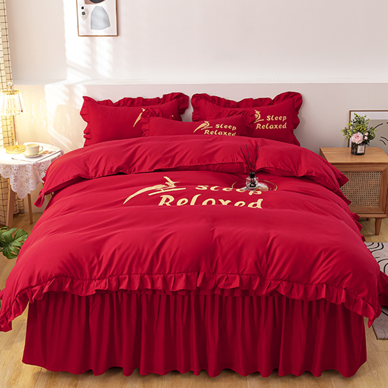 韩式 床上用品纯棉床裙四件套春秋季 床单被套被罩4件套 花边床罩款