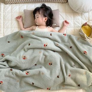 抹茶绿A类婴幼儿毛毯刺绣盖毯儿童幼儿园午睡小毯子汽车毯 软绵绵