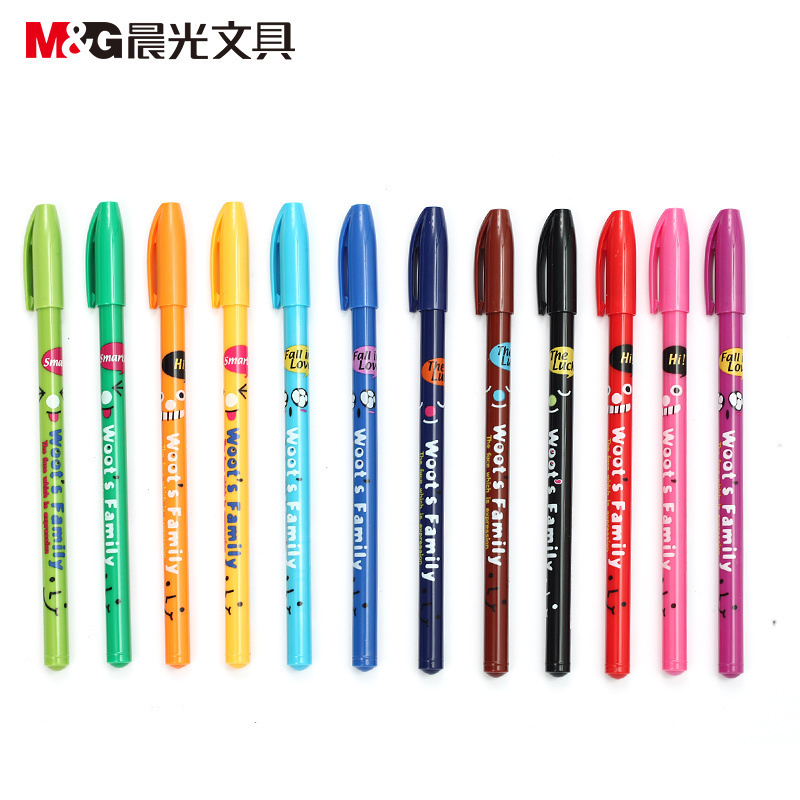 彩色中性笔晨光AGP61702笑哈哈细水笔0.38mm全针管学生水性笔水笔