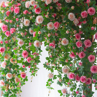 仿真玫瑰花网红瀑布墙壁假花空调管道装 饰花藤条遮挡门头塑料藤蔓