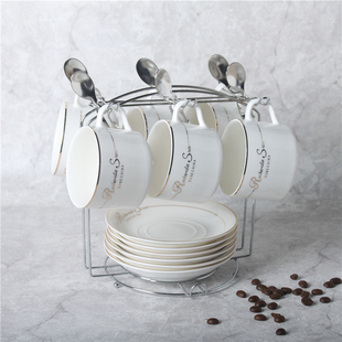 欧式 陶瓷杯咖啡杯套装 送碟勺架子 创意简约家用咖啡杯子