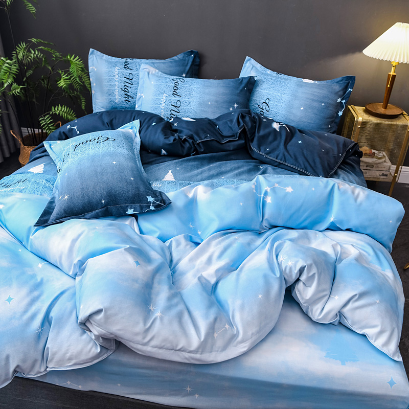 北欧风蓝色夜空四件套1.5m1.8米床上用品学生宿舍床单被套三件套4