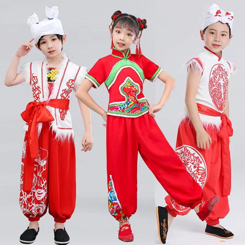 六一儿童安塞腰鼓服陕北风运动会演出服中小学秧歌舞打鼓表演服装