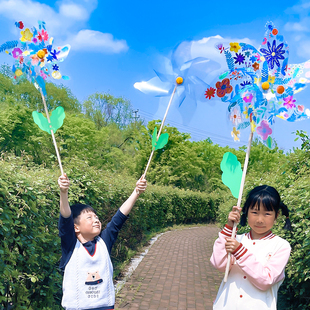 幼儿园春游亲子手工儿童diy风车空白绘画透明涂鸦材料包户外玩具