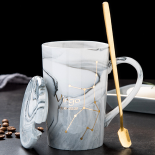 北欧创意陶瓷杯子星座马克杯带盖情侣咖啡杯家用水杯男生女士茶杯