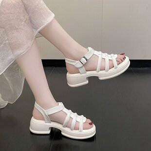 厚底增高学生韩系软底仙女风包头罗马鞋 凉鞋 法式 新款 女2023年夏季