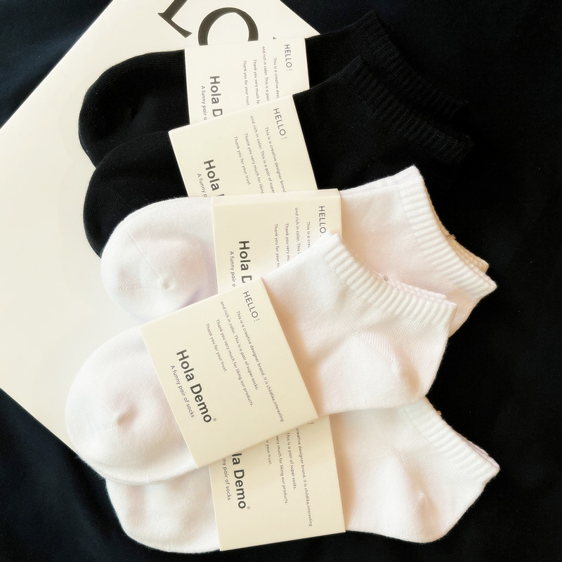 5双 吉良袜子男女短袜船袜黑白色夏季 毛巾纯棉防臭透气运动袜 薄款